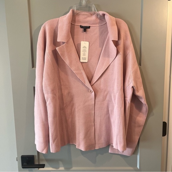 NWT Eileen Fisher 3X Pink Silk Cotton Interlock Cardigan Sweater Shaped Jacket - Picture 1 of 6